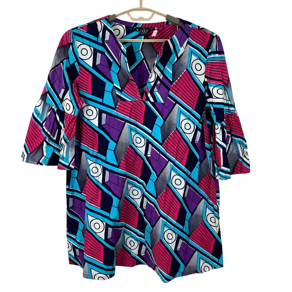 The OULA Company Colorful Tunic Top 3/4 Bell Sleeves Medium art to wear